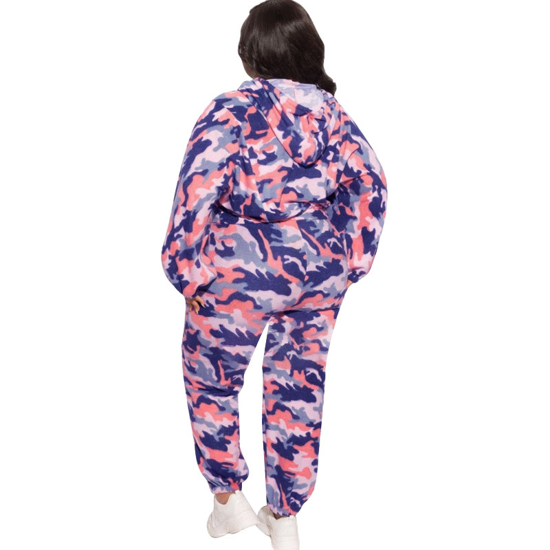 Large yard camouflage loose hoodie 2pcs set for women