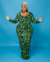 Tight leopard sexy European style large yard dress