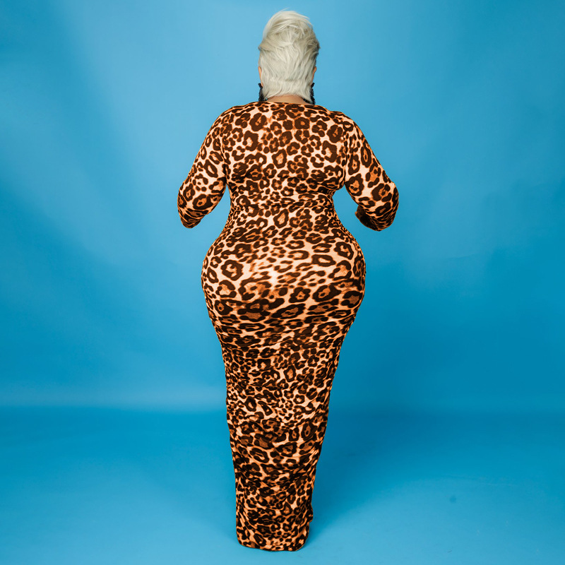 Tight leopard sexy European style large yard dress