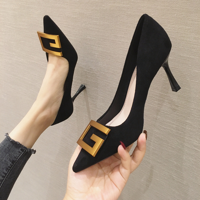 Hasp metal high-heeled shoes pointed shoes for women