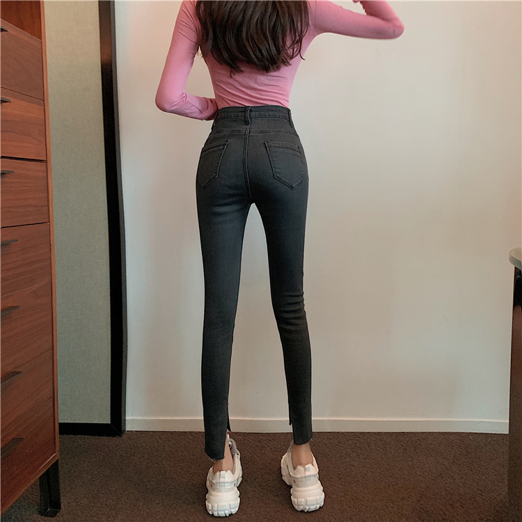 Slim feet elasticity jeans split retro pencil pants