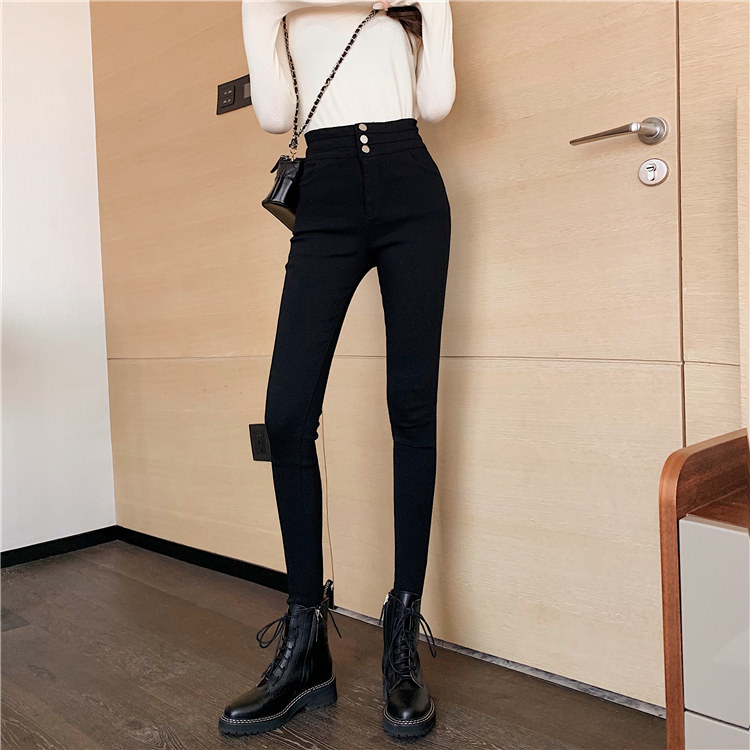 High waist fashion jeans elasticity fleece pencil pants