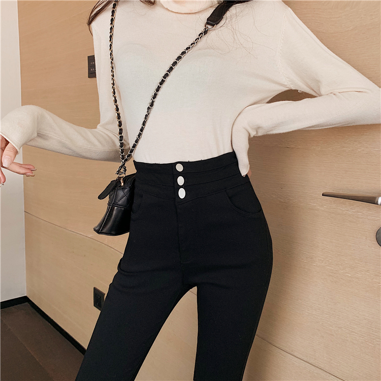 High waist fashion jeans elasticity fleece pencil pants