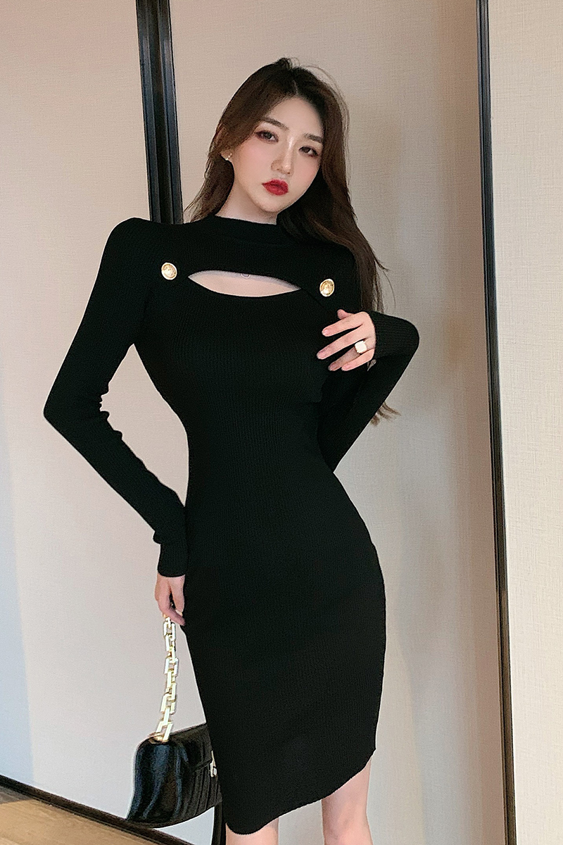 Bottoming hollow dress slim knitted sweater dress