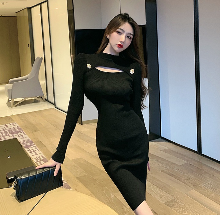 Bottoming hollow dress slim knitted sweater dress