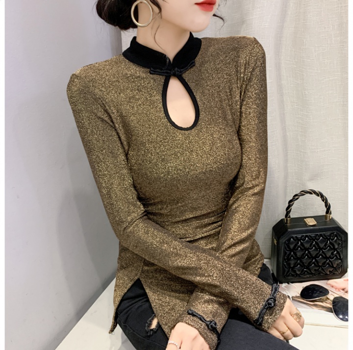 Autumn retro cheongsam long sleeve split tops for women