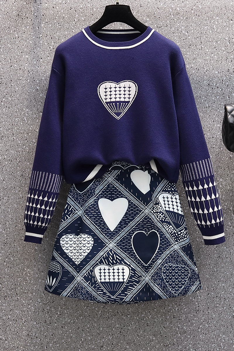 Pattern skirt sweater 2pcs set for women