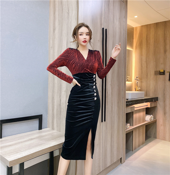 Tight package hip dress autumn and winter long dress