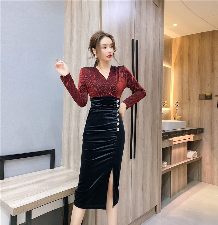 Tight package hip dress autumn and winter long dress