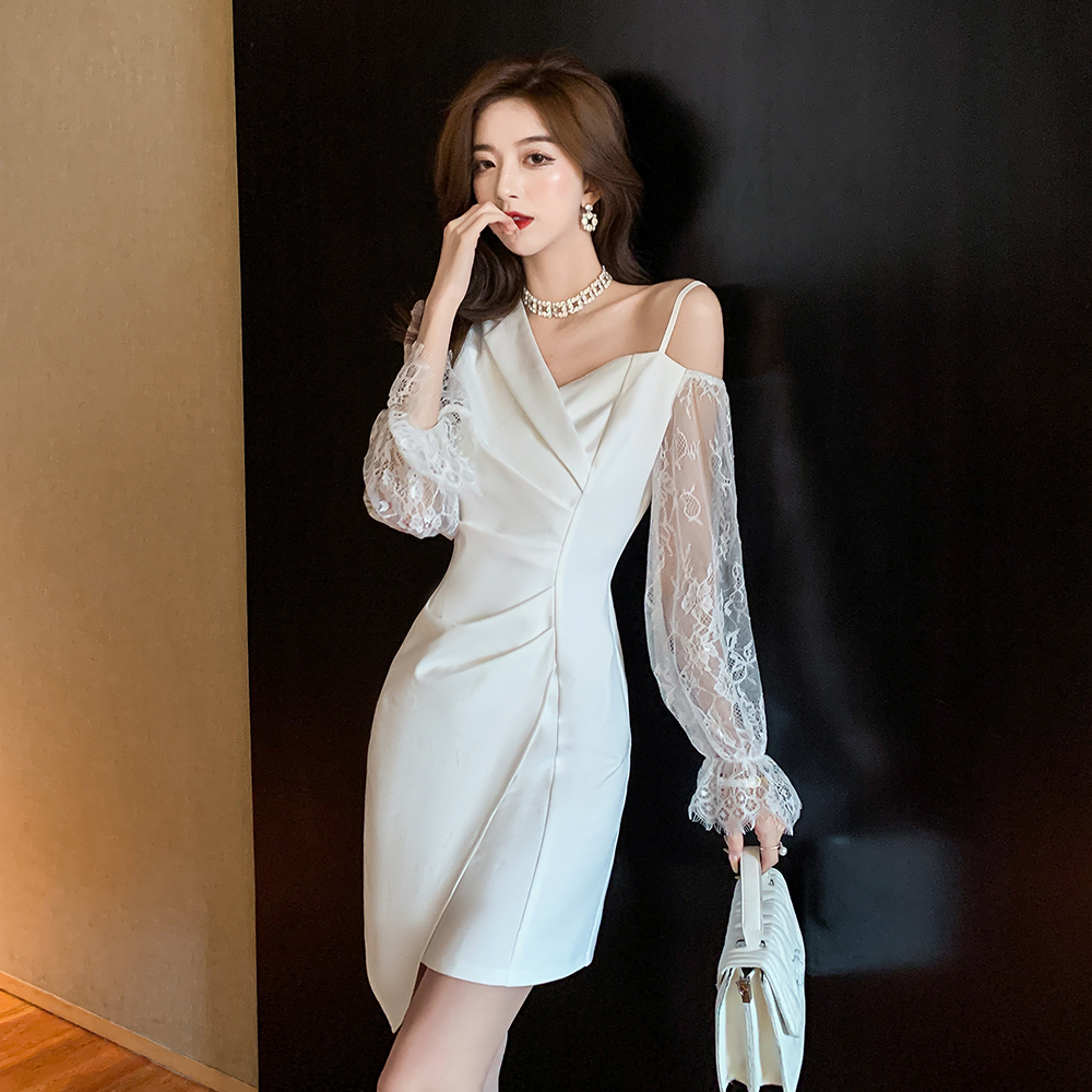 Splice little sexy package hip sloping shoulder dress