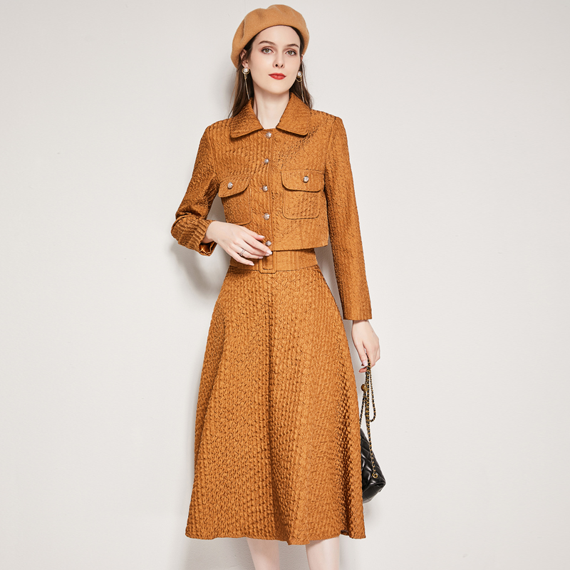 Autumn high waist skirt fashion short coat 2pcs set