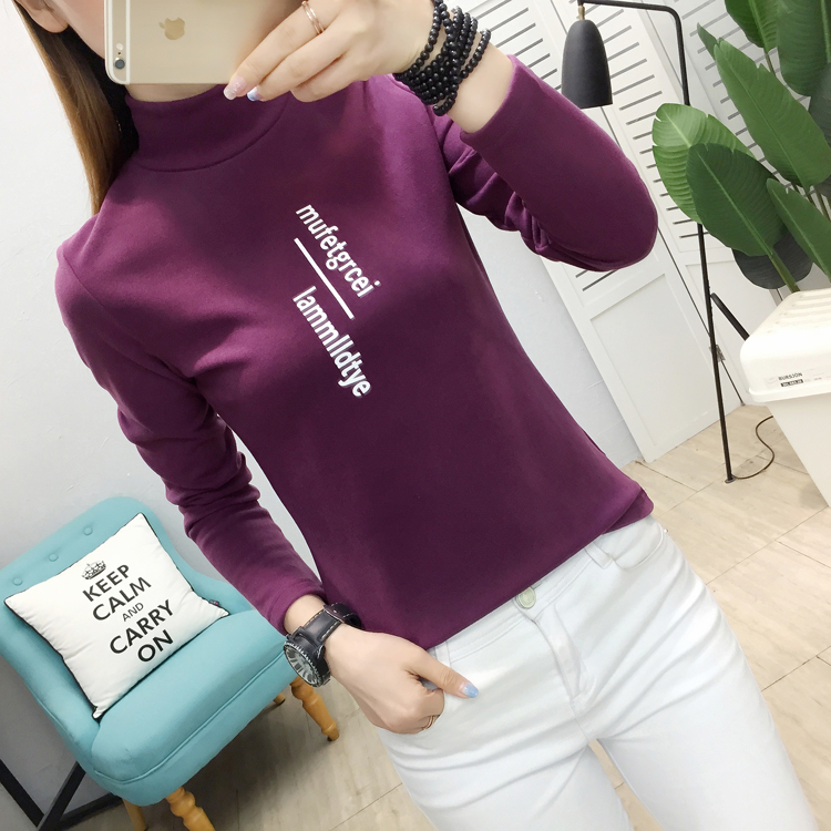 Plus velvet thick T-shirt slim bottoming shirt for women