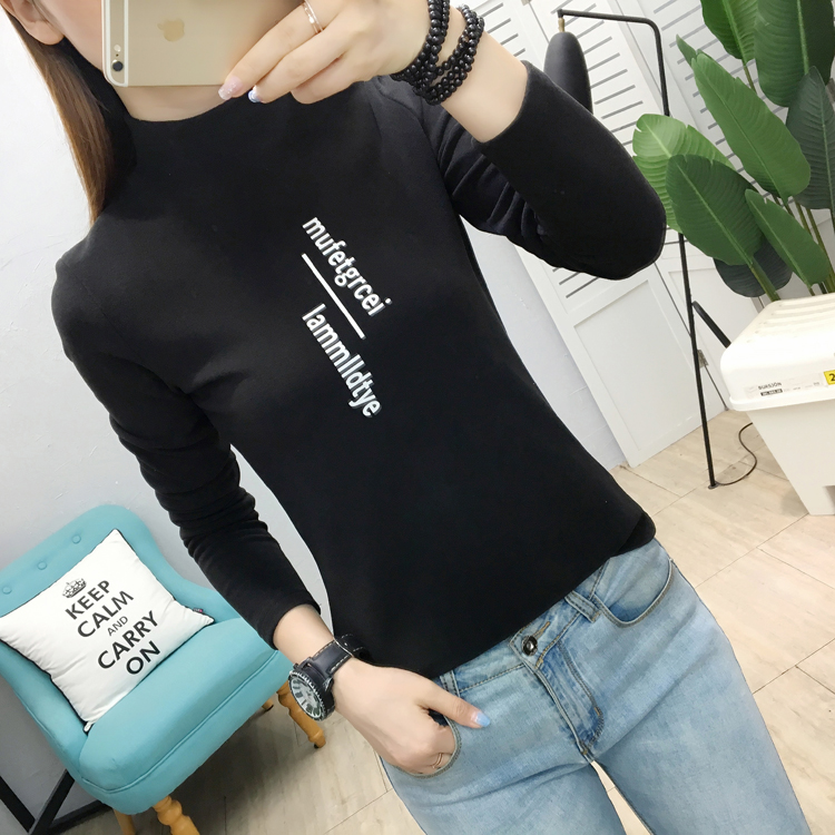 Plus velvet thick T-shirt slim bottoming shirt for women