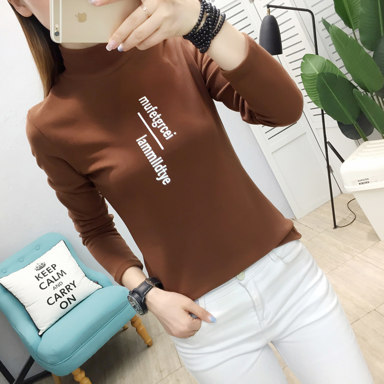 Plus velvet thick T-shirt slim bottoming shirt for women