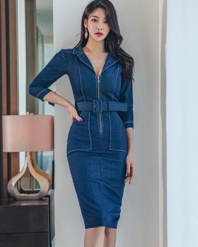 Binding pinched waist business suit package hip zip dress