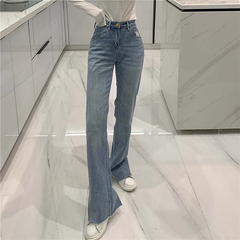 All-match micro speaker slim jeans split loose pants for women