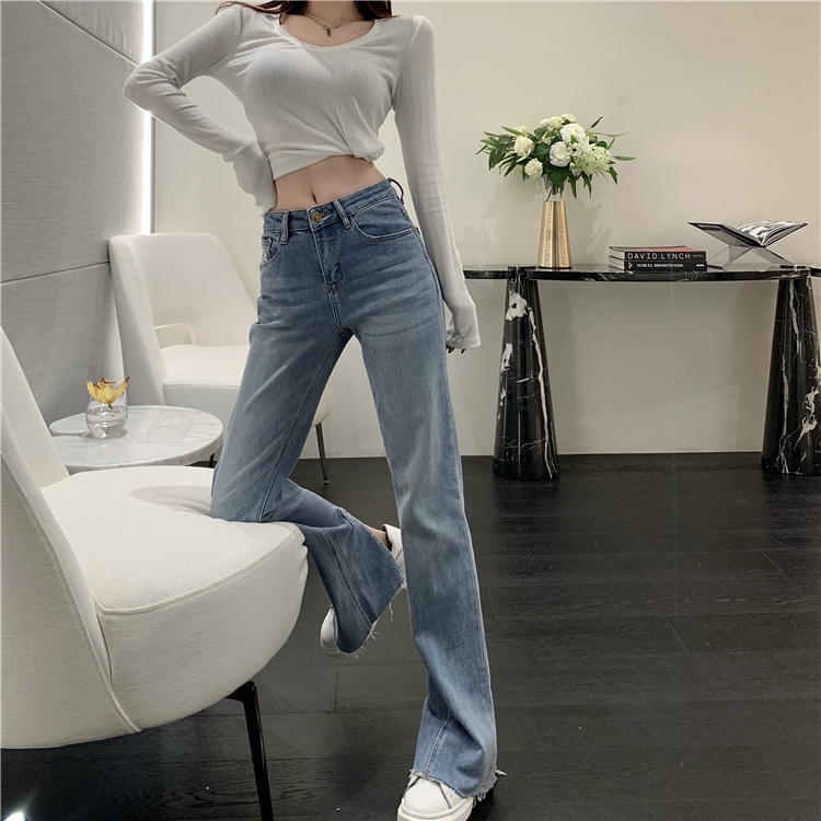 All-match micro speaker slim jeans split loose pants for women