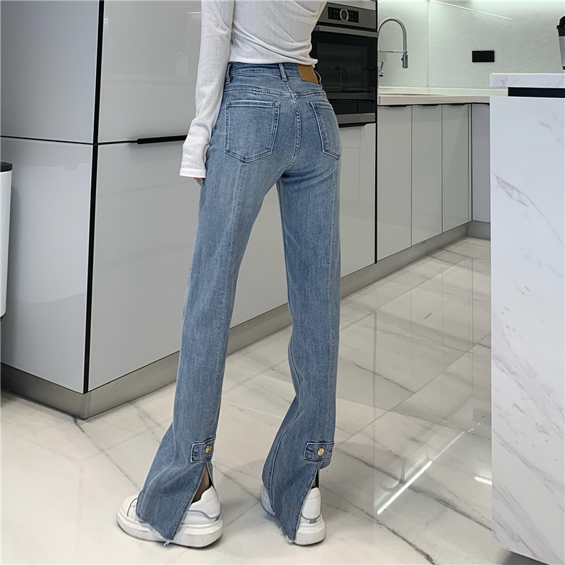 All-match micro speaker slim jeans split loose pants for women