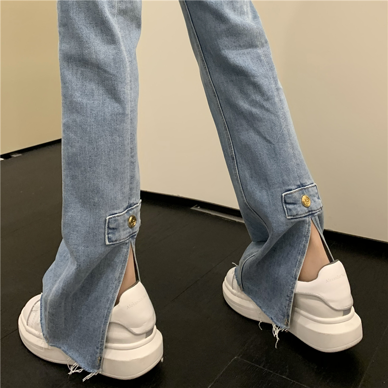 All-match micro speaker slim jeans split loose pants for women