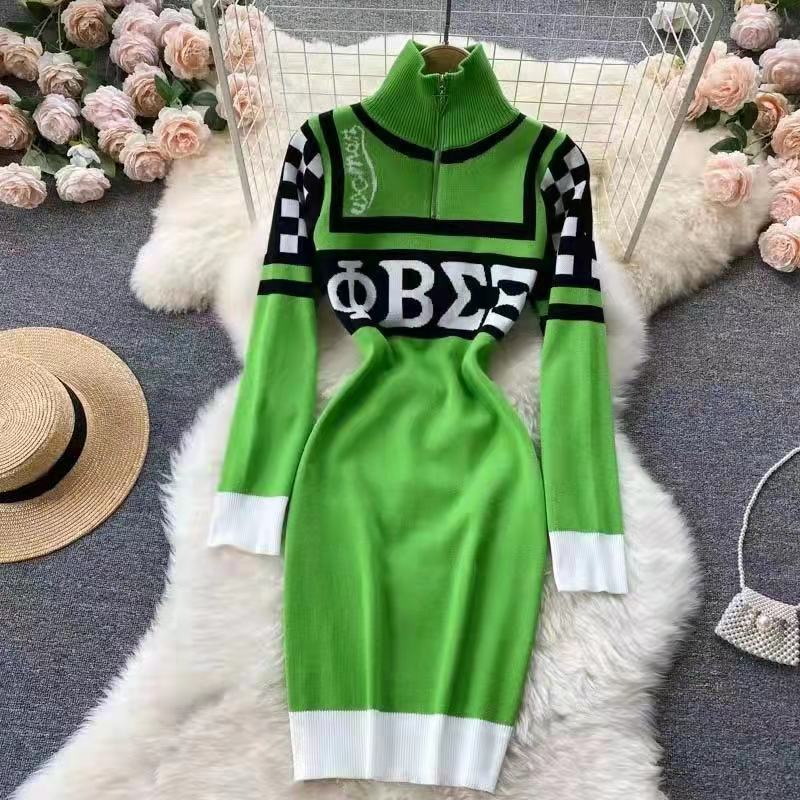 High collar fashion letters bottoming dress for women