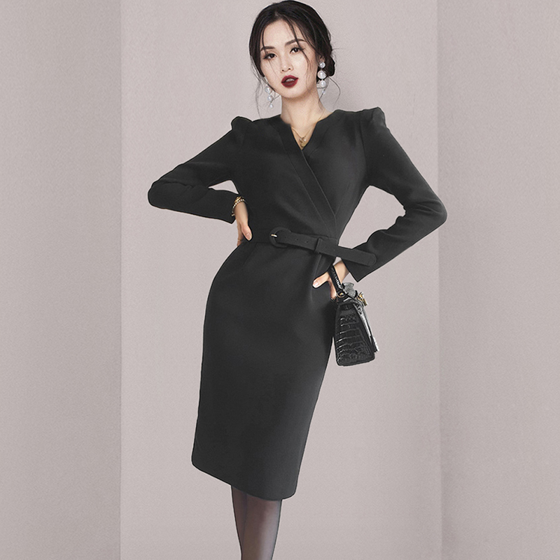 Winter Korean style V-neck fashion slim dress