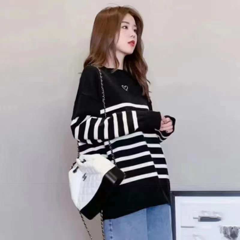 Heart black-white loose autumn and winter lazy sweater for women