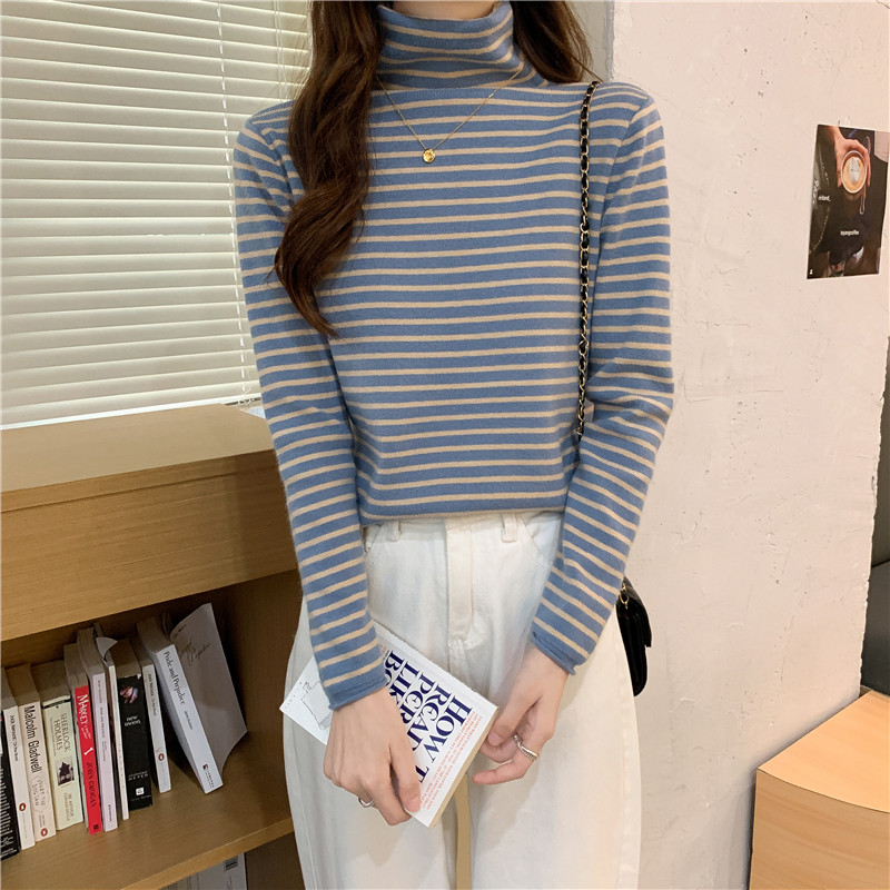 Stripe sweater high collar bottoming shirt for women
