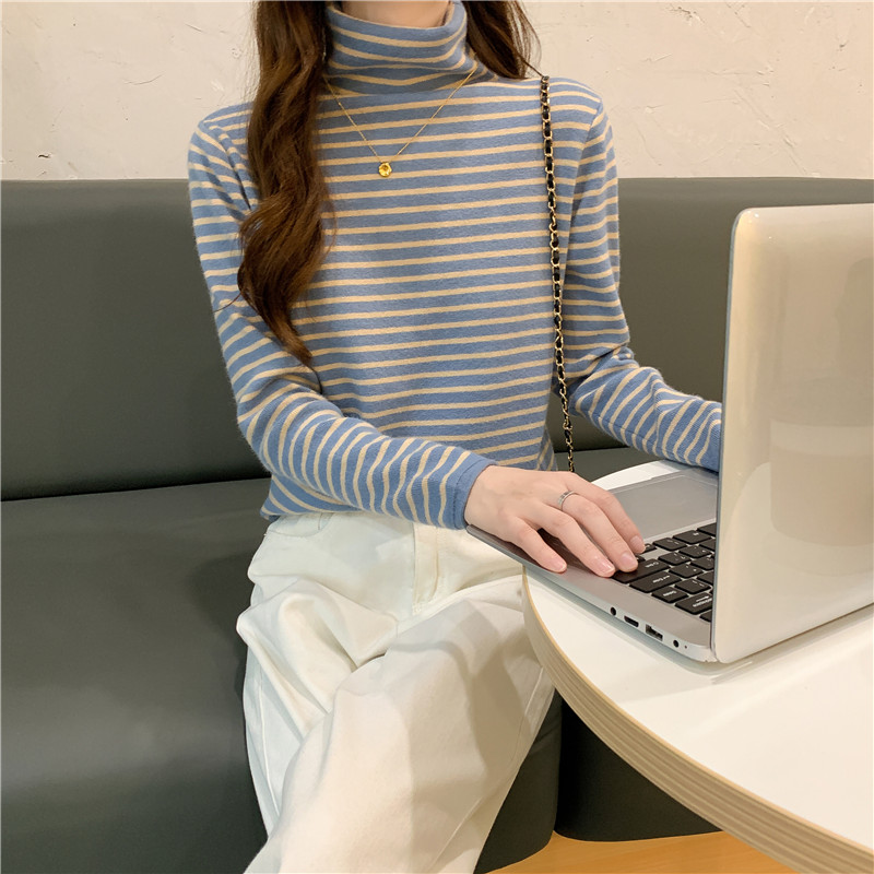Stripe sweater high collar bottoming shirt for women