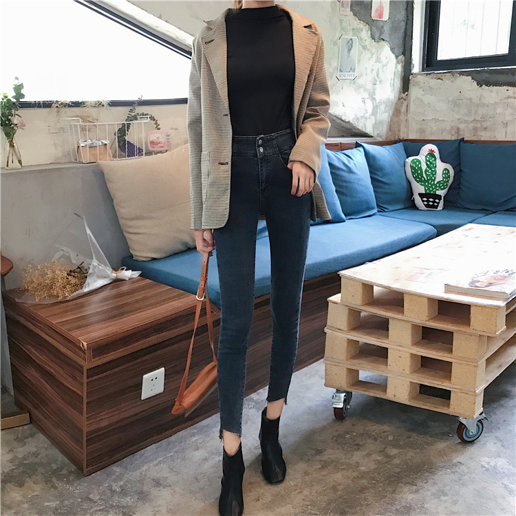 High waist feet jeans slim elasticity pencil pants