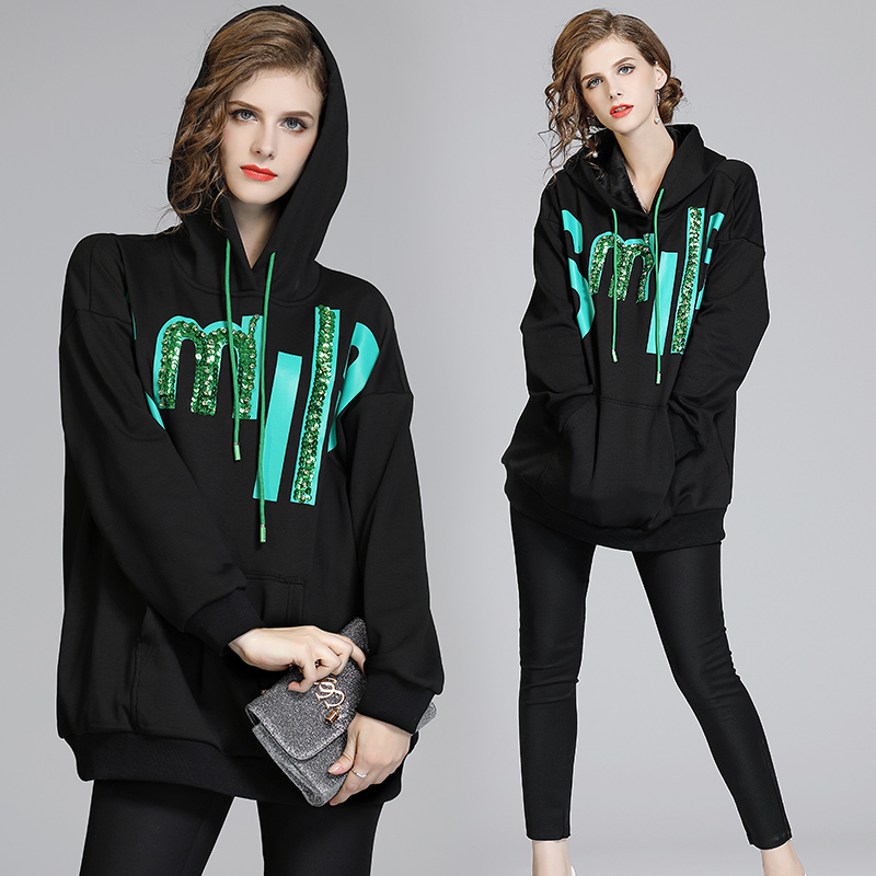 Printing hooded tops plus velvet fashion hoodie for women
