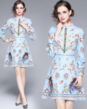 Colors Western style slim fashion retro printing dress