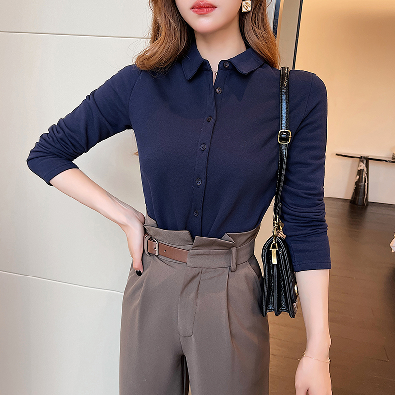 Thermal elasticity shirt navy-blue autumn and winter tops