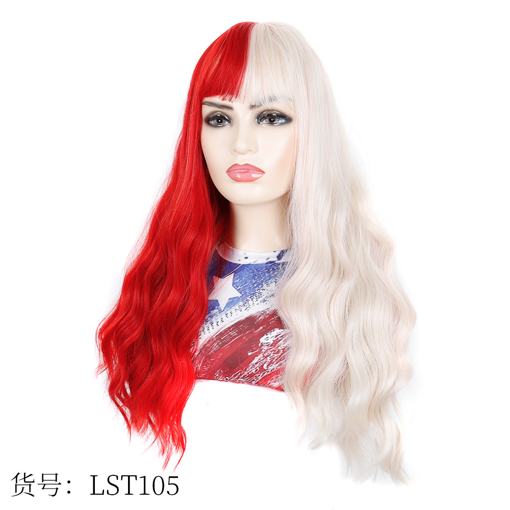 White long curly hair double color big waves wig