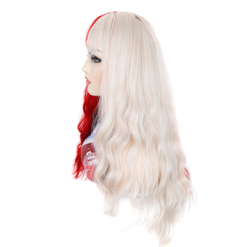 White long curly hair double color big waves wig