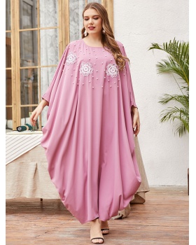 Loose bat sleeve robe pink long sleeve dress for women