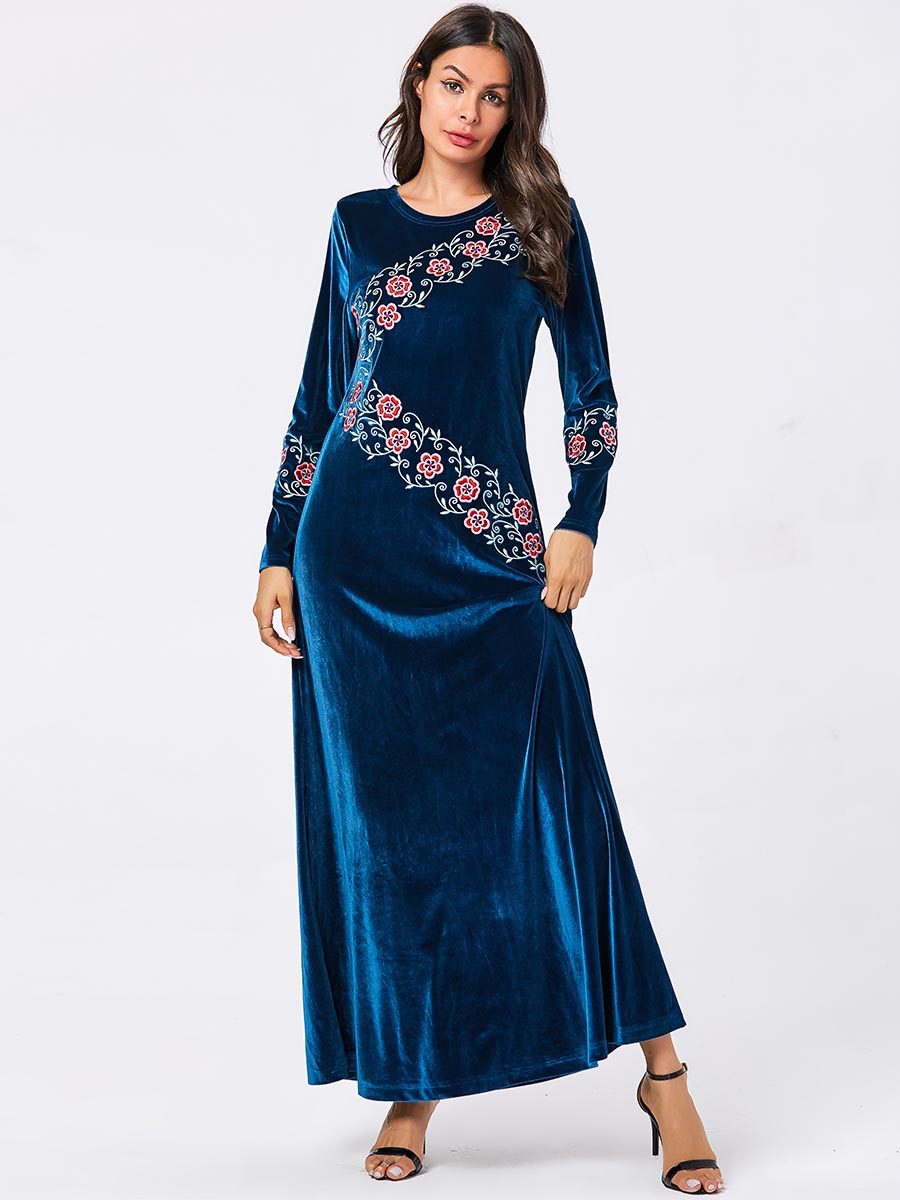 Cozy embroidered large yard big skirt long dress for women