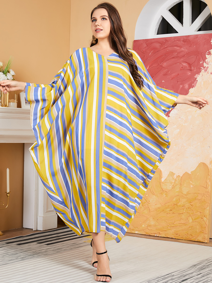 Large yard long dress stripe robe for women