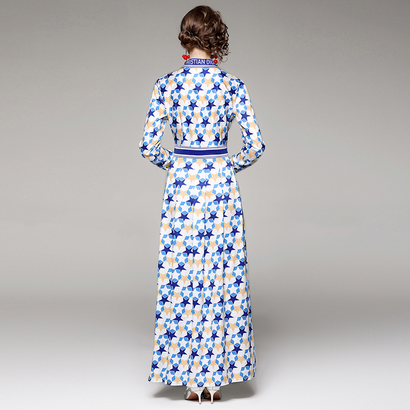 Fashion slim pinched waist all-match printing dress
