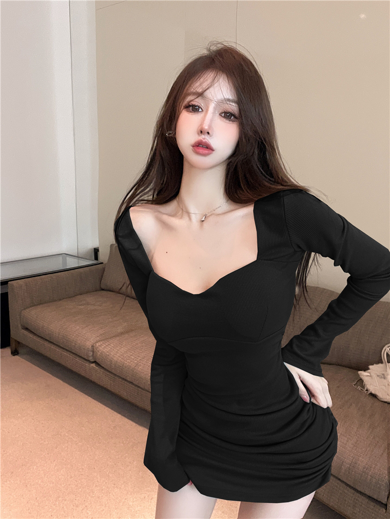 Fold slim T-back Korean style dress