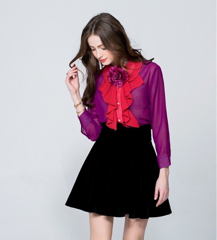 Korean style perspective tops long sleeve shirt for women