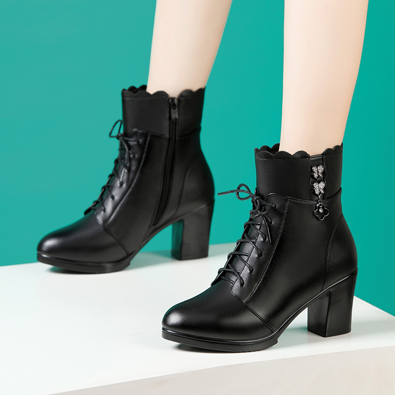 High-heeled all-match boots thick short boots for women