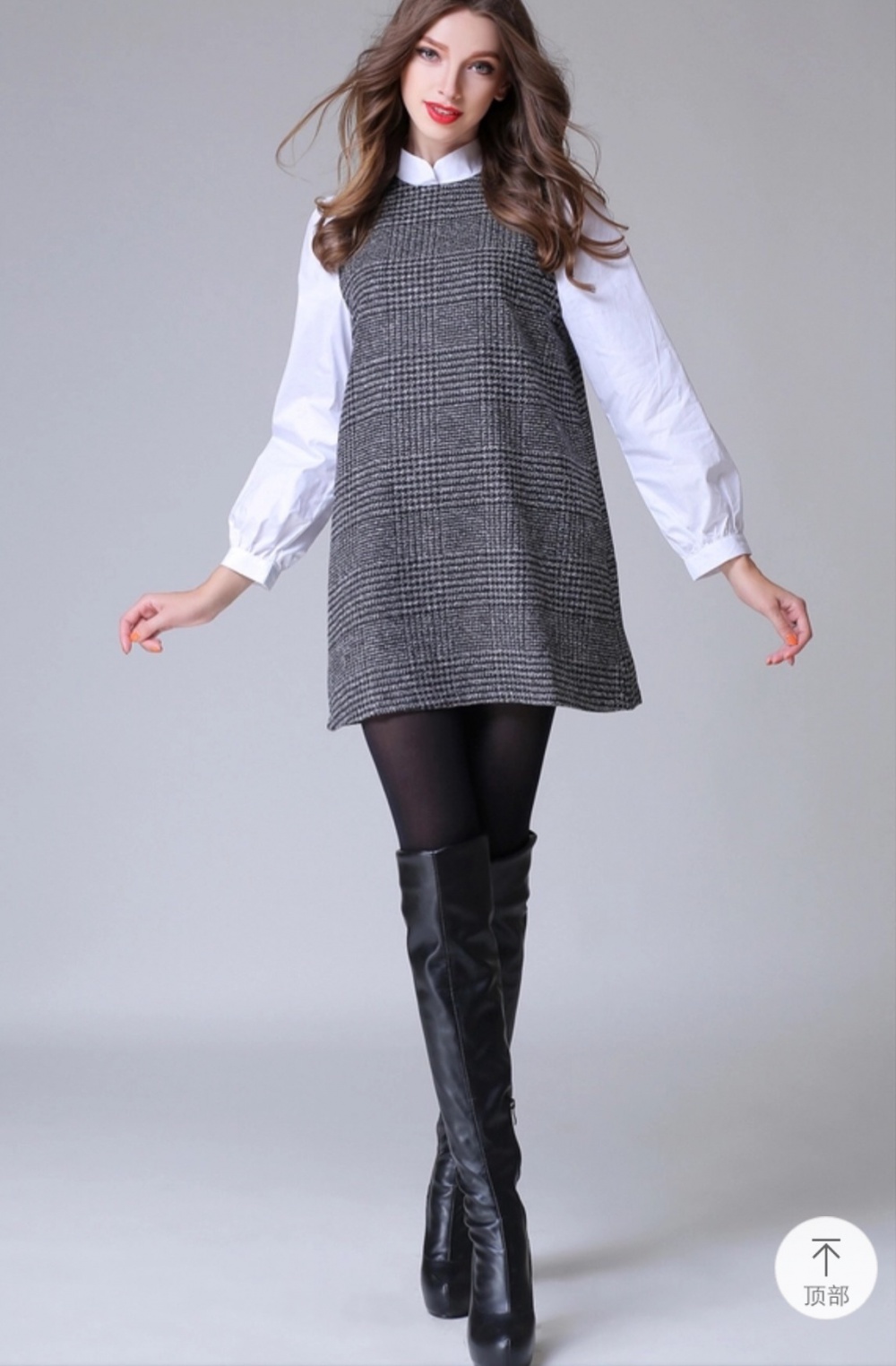 Plaid lovely woolen autumn and winter Pseudo-two dress