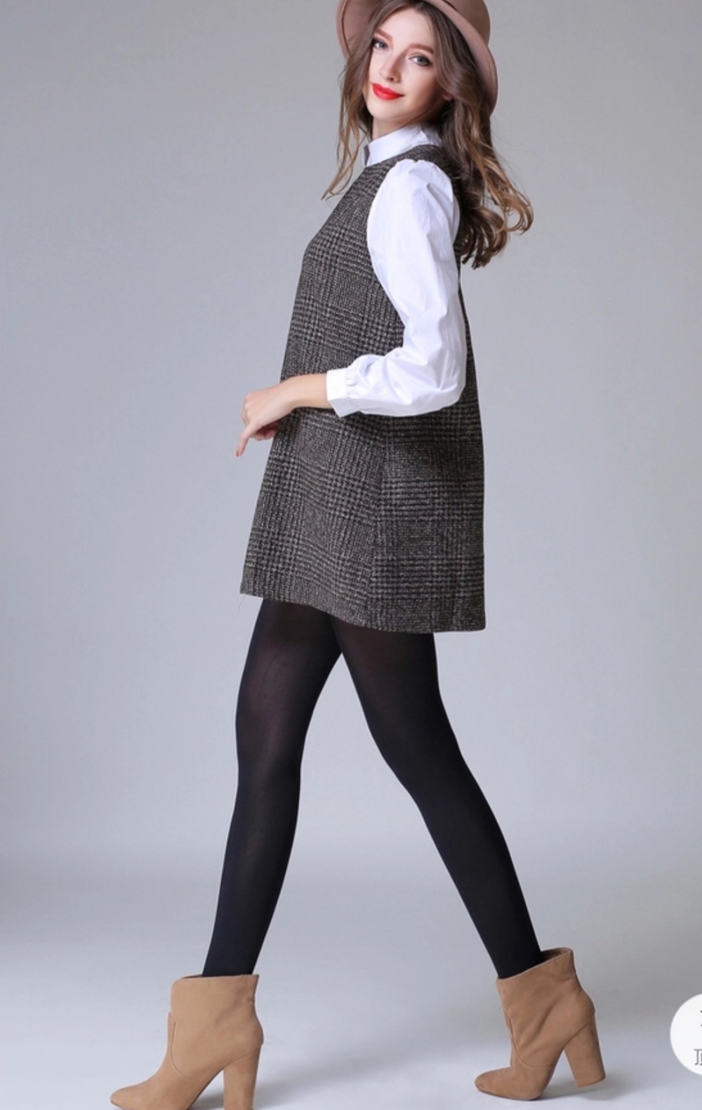 Plaid lovely woolen autumn and winter Pseudo-two dress