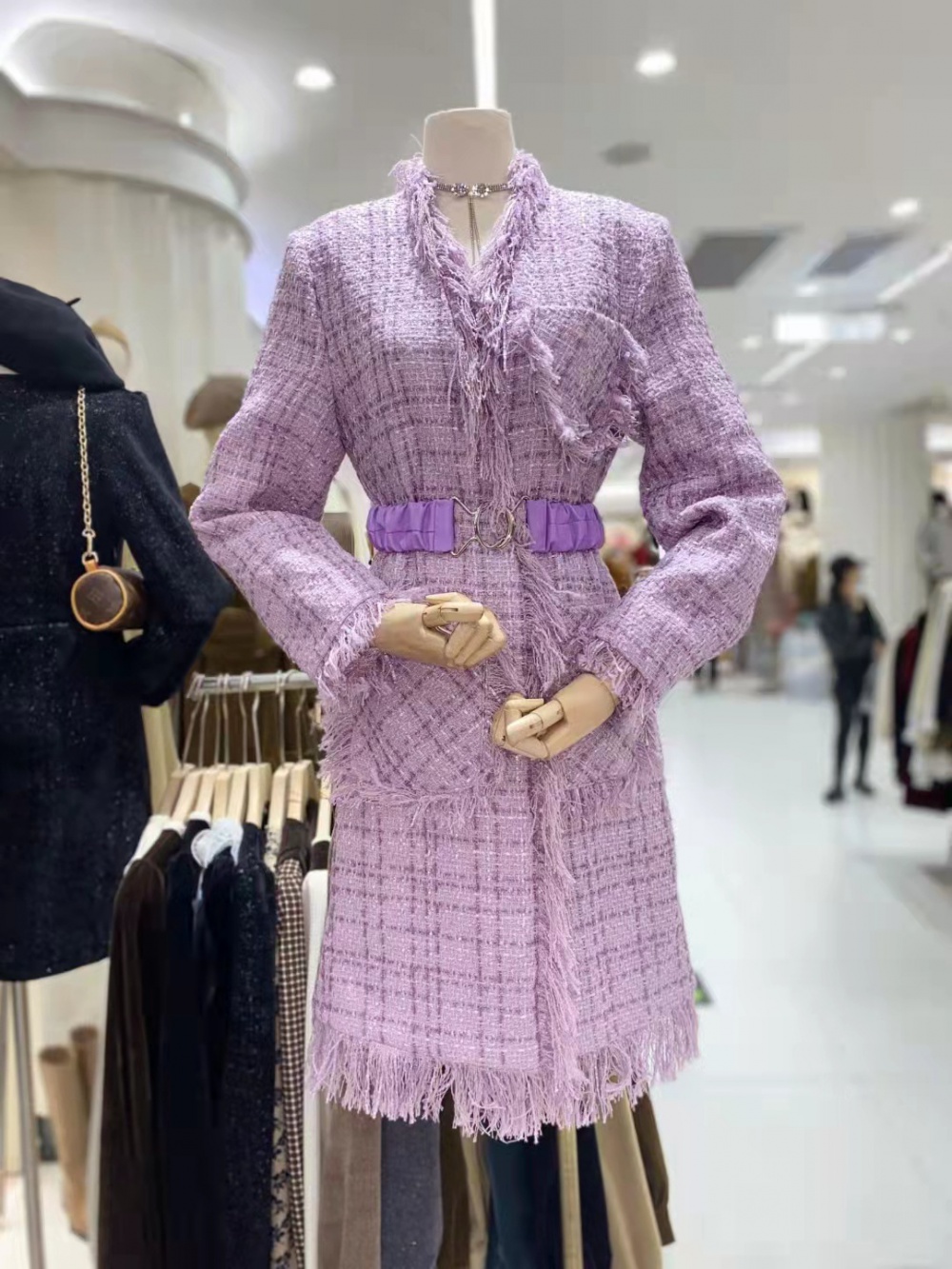 Fashion and elegant autumn and winter coat long purple belt