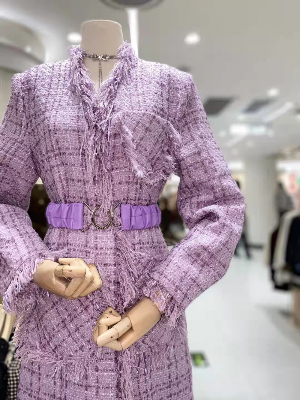 Fashion and elegant autumn and winter coat long purple belt