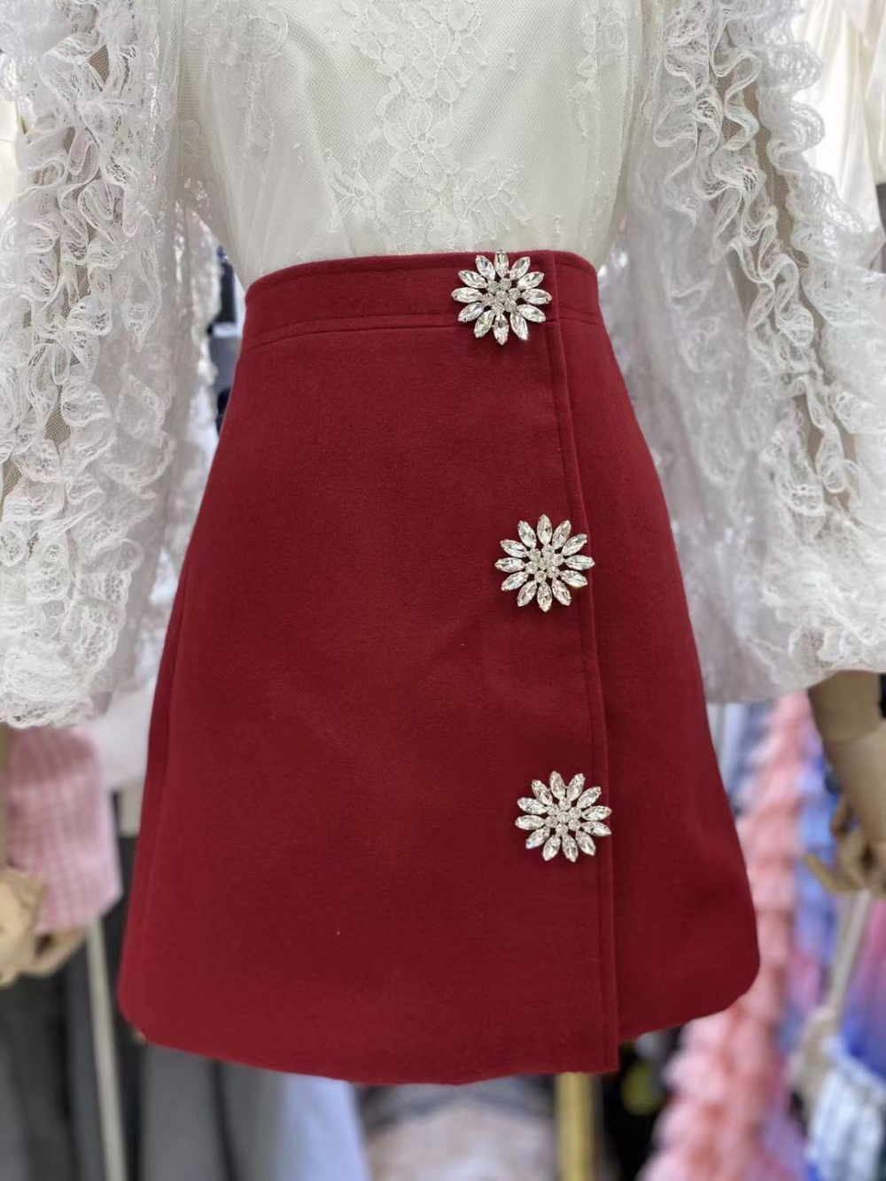 Woolen autumn and winter big diamond skirt