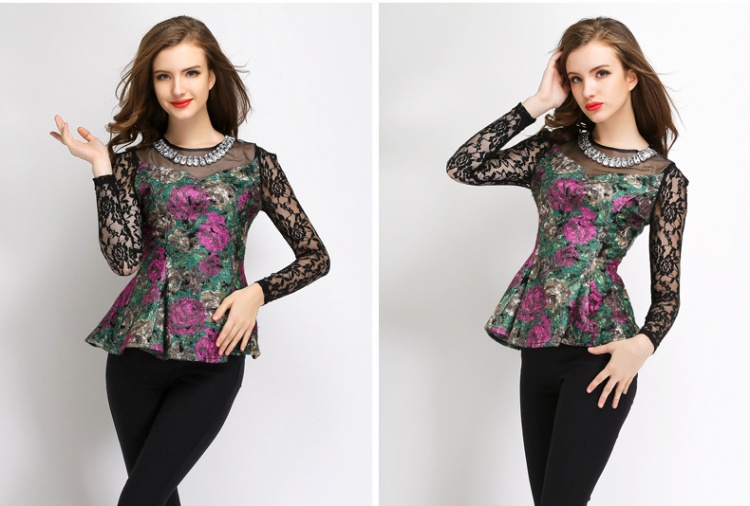 Lace long sleeve tops temperament shirt for women