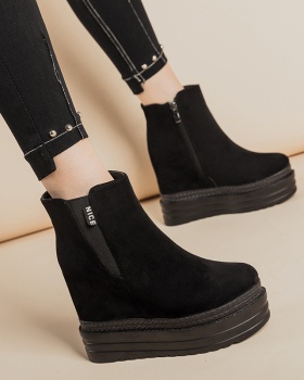 Slipsole thick crust ankle boots round martin boots for women