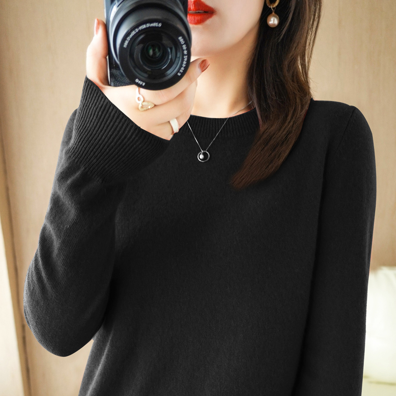 Long sleeve round neck sweater slim pullover tops for women