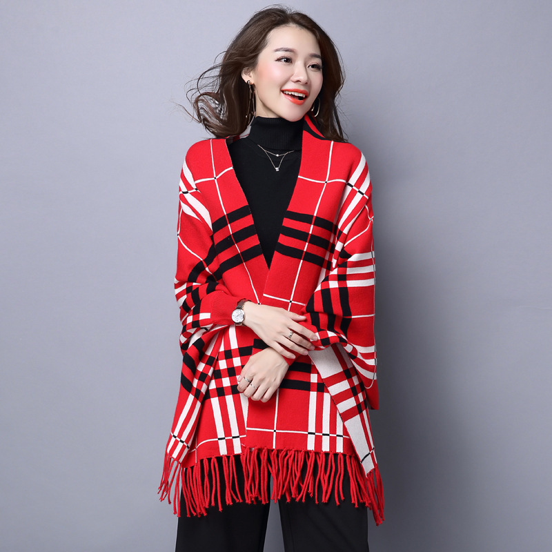 Winter plaid scarves thermal dual purpose coat for women